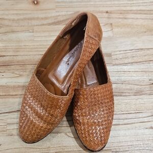 Brown Woven Leather Flats